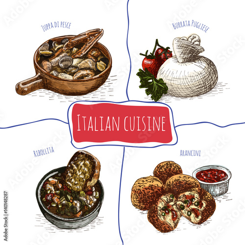 Italian menu colorful illustration.