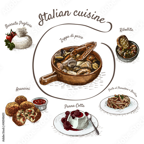 Italian menu colorful illustration.