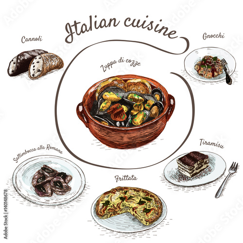 Italian menu colorful illustration.