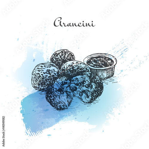 Arancini watercolor effect illustration.