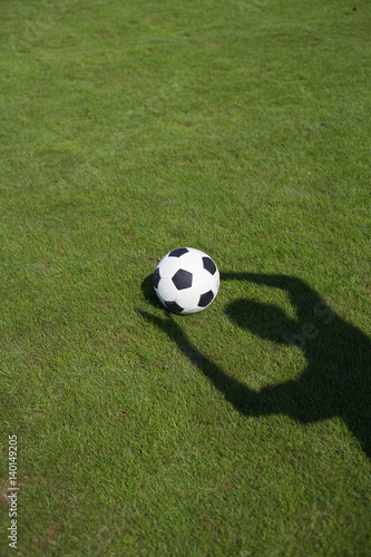 Ball on grass, shadow of a person