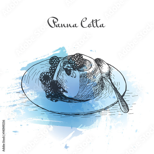 Panna Cotta watercolor effect illustration.
