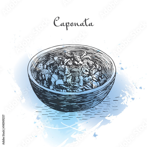 Caponata watercolor effect illustration.