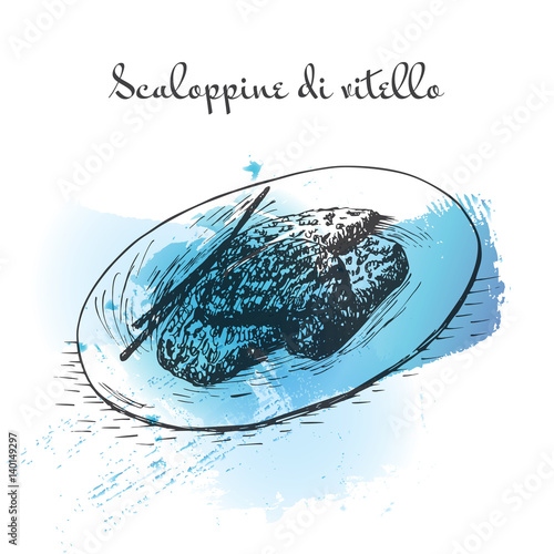 Scaloppine di vitello watercolor effect illustration.