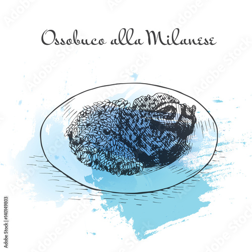 Ossobuco alla Milanese watercolor effect illustration.