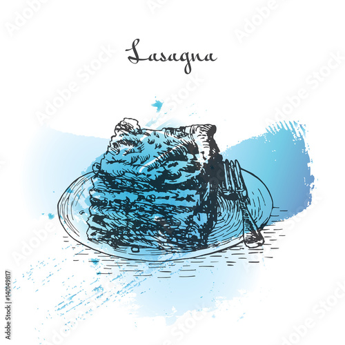 Lasagna watercolor effect illustration.