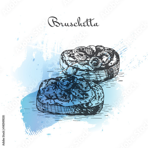 Bruschetta watercolor effect illustration.