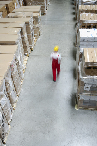 One man in a warehouse