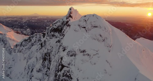 Majestic North Cascade Orange Lighting Flying Around Orange and Red Glowing Mountains Awesome Sky Inspiring Sunset Light Aerial Shot 4k