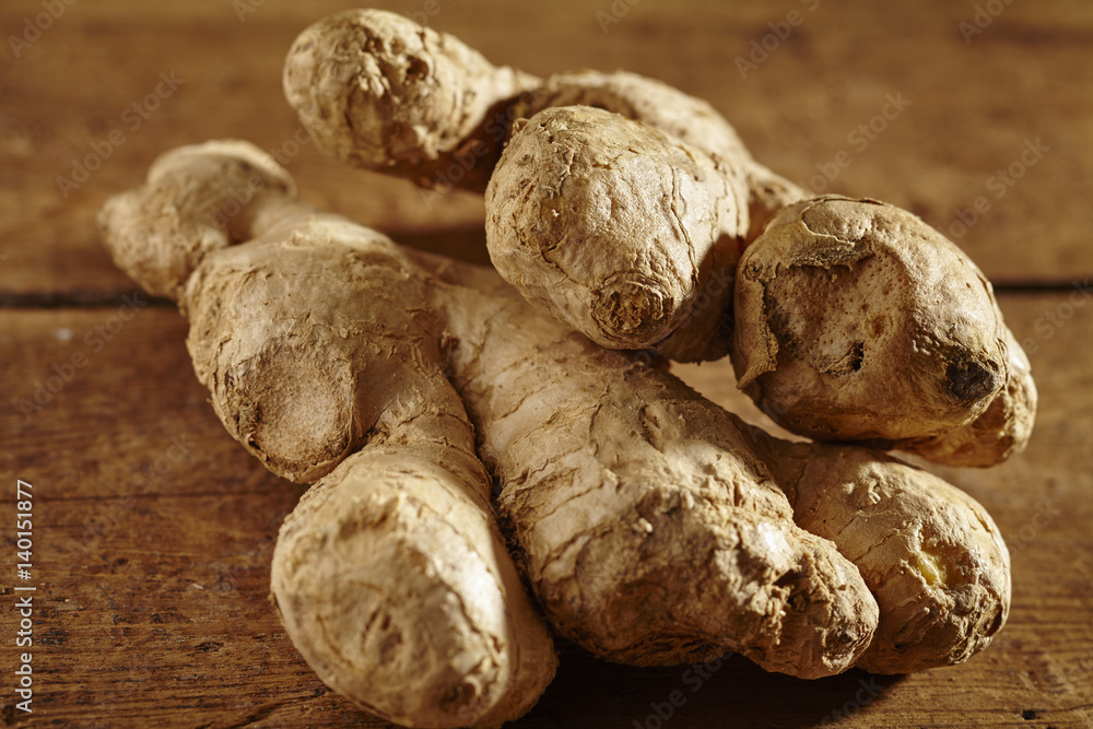Fresh, whole ginger root, a key ingredient in many cuisines