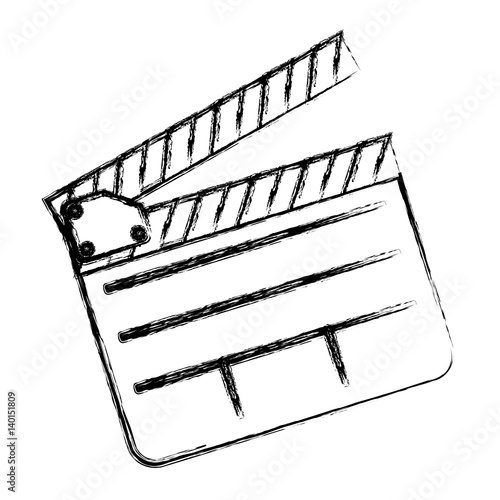 monochrome sketch sticker with clapperboard cinema vector illustration