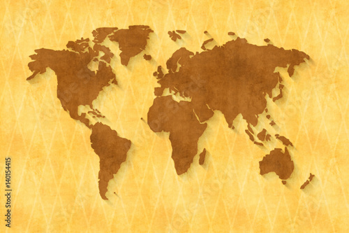 Vintage world map with waffle background