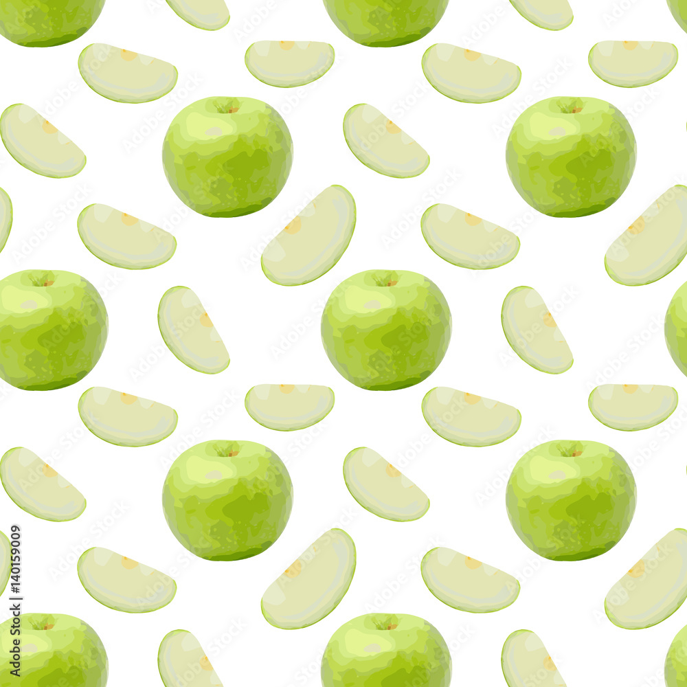 Green apple with slice seamless pattern on white Green apple with slice seamless pattern on white