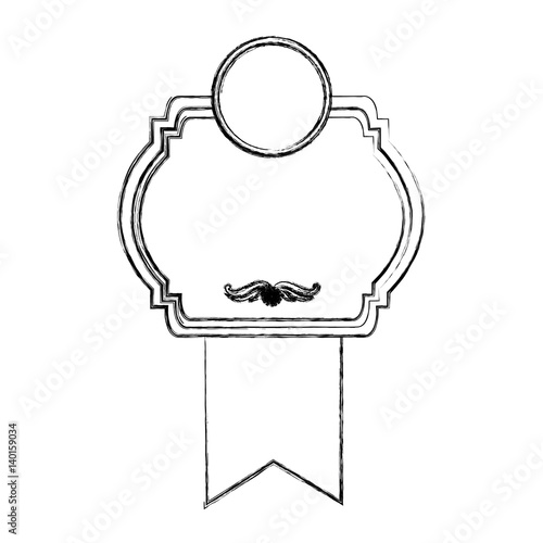 monochrome sketch with heraldic rounded square with ribbon in bottom side vector illustration