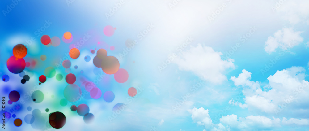 Hintergrund, Banner - Himmel Bokeh Effekt, bunte Kreise und Wolken - Freiraum für Text - Background, copy space, text space