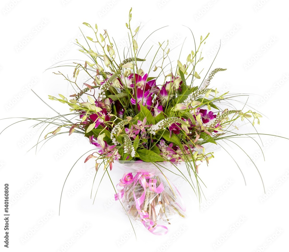 Bouquet of flowers top view on white background Bouquet of flowers top view on white background
