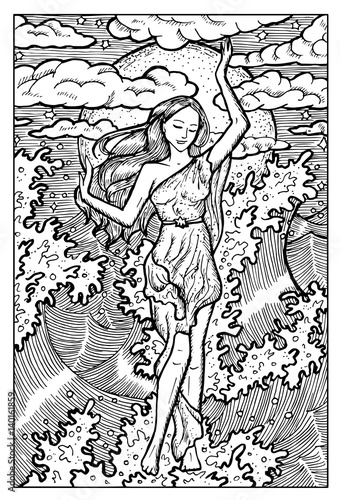 Sea Nymph. Engraved fantasy illustration. See all collection in my portfolio
