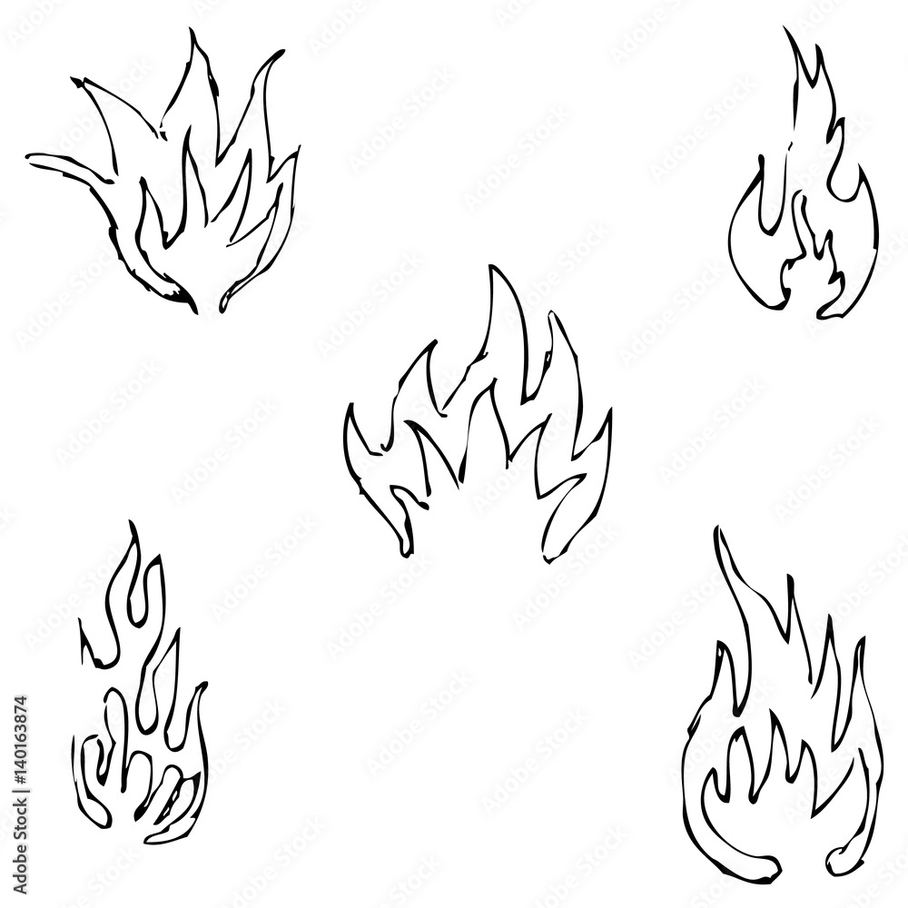 Flame tongues. Sketch by hand. Pencil drawing by hand. Vector image. The image is thin lines Flame tongues. Sketch by hand. Pencil drawing by hand. Vector image. The image is thin lines