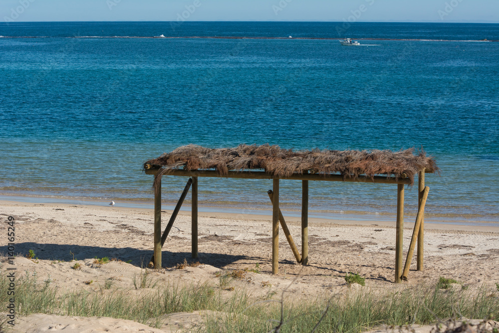 View of Port Gregory with the wood supports a small fishing industry. Located near the mouth of Hutt River
