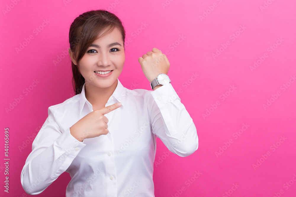 Happy woman has punctual Happy woman has punctual