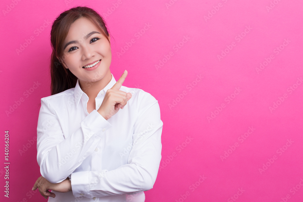 Asian woman has positive thinking on isolated background Asian woman has positive thinking on isolated background