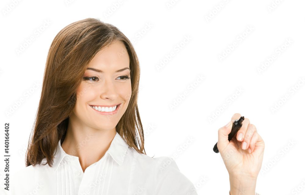 businesswoman writing or drawing on screen businesswoman writing or drawing on screen