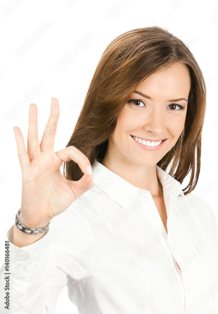 young businesswoman with okay gesture young businesswoman with okay gesture