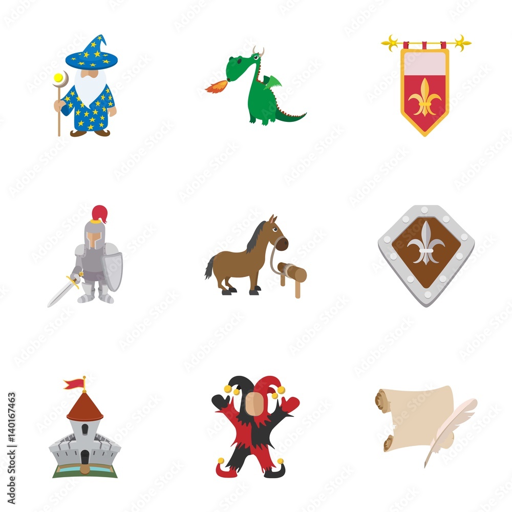 Military armor icons set, cartoon style Military armor icons set, cartoon style