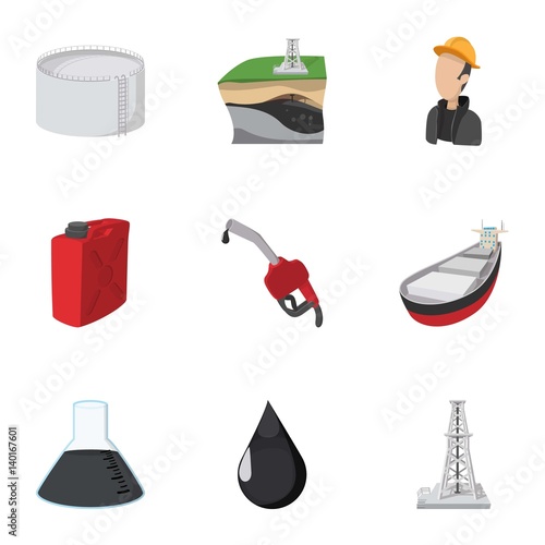 Fuel icons set, cartoon style