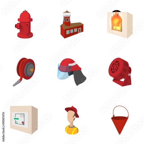 Burning icons set, cartoon style