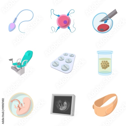 Woman mother icons set, cartoon style