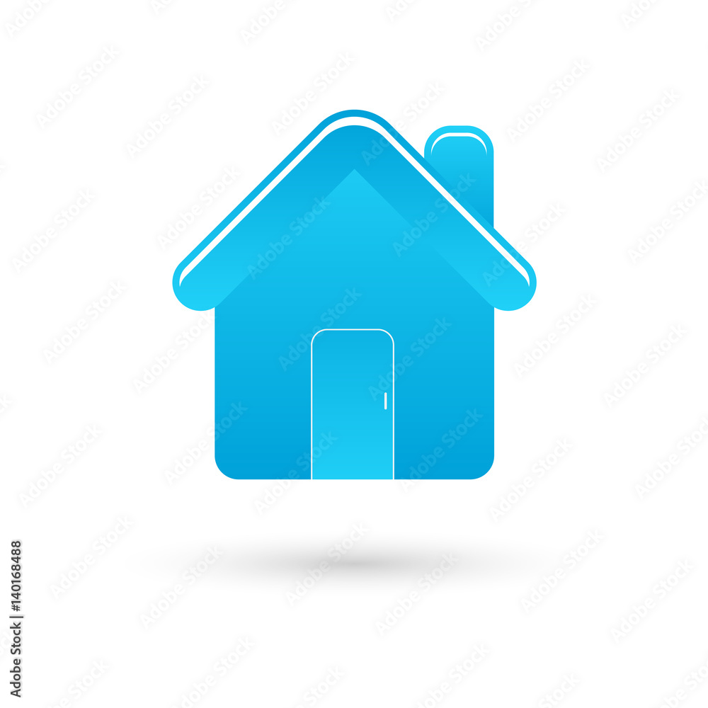 Blue home vector icon with shadow on white Blue home vector icon with shadow on white