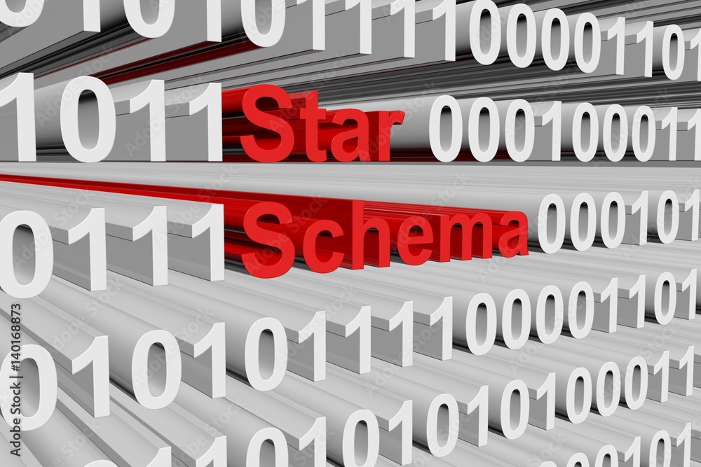 star schema in the form binary code 3D illustration