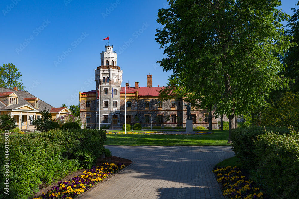View of new neogothic castle at summer day in Sigulda. Latvia View of new neogothic castle at summer day in Sigulda. Latvia