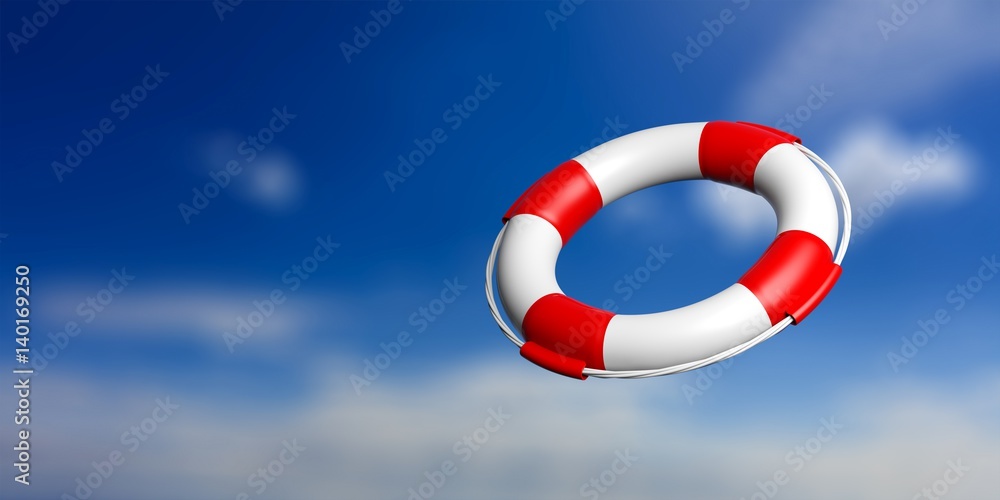 Naklejka premium Life buoy on blue sky background. 3d illustration