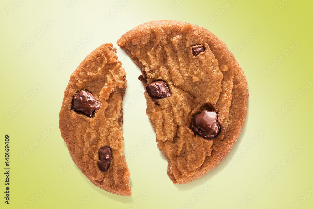 Chocolate chip cookies broke. isolated on background.