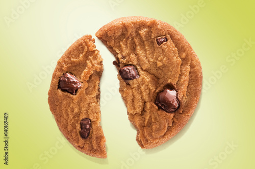 Chocolate chip cookies broke. isolated on background.