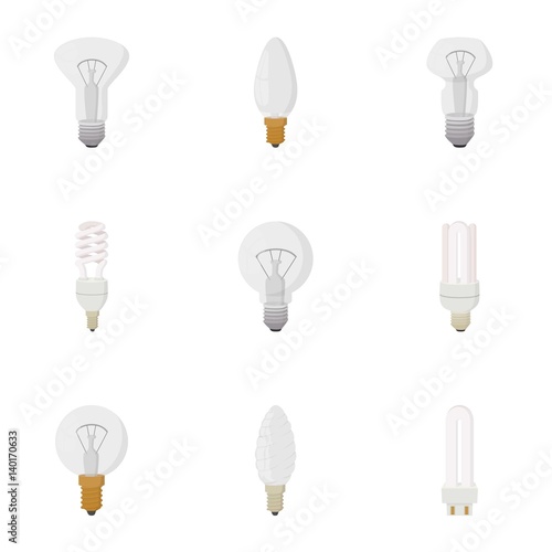 Lamp for home icons set, cartoon style