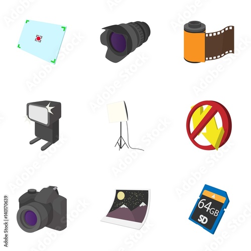 Taking photo icons set, cartoon style