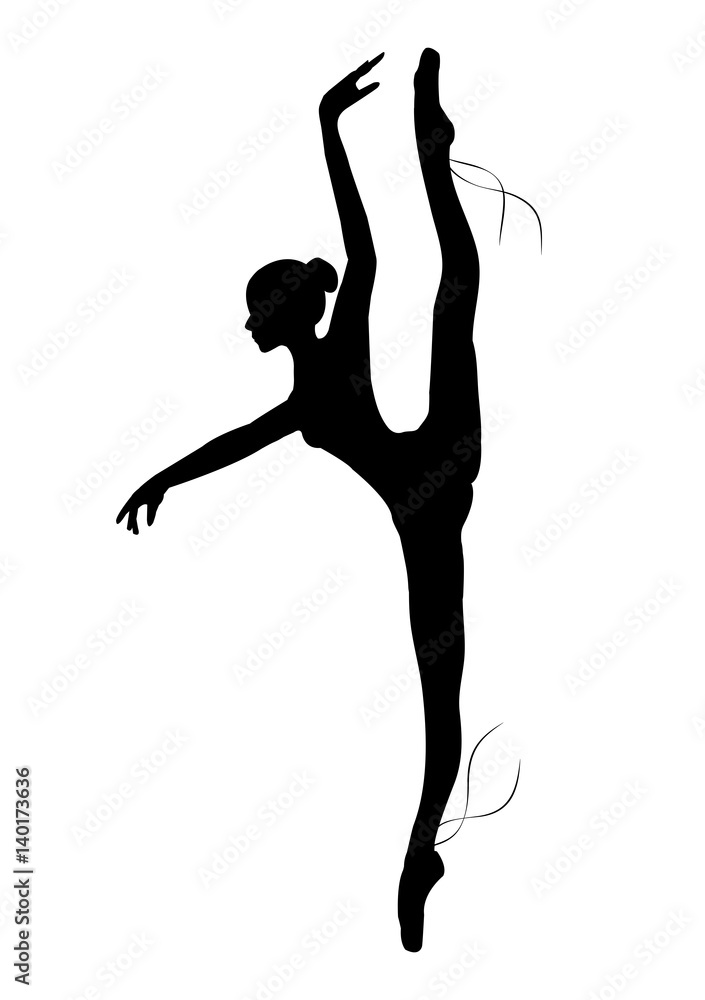 Silhouette of the ballerina on a white background , sketch , vector. Ballet, dance.