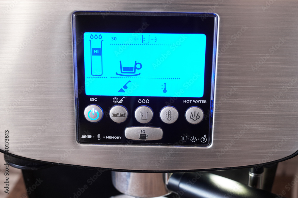 Control buttons in the coffee machine. Configuration modes of the