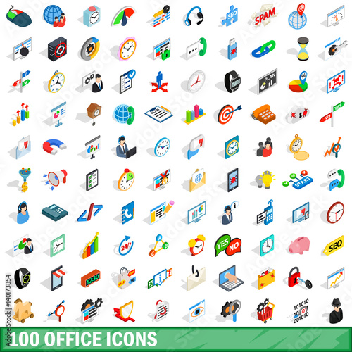 100 office icons set, isometric 3d style