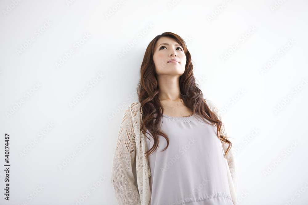 Young woman on white background, copy space Young woman on white background, copy space