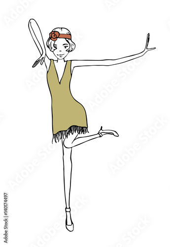 dancing girl vintage illustration