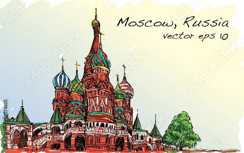 Landscape sketch, Moscow, Russia, Red square, free hand drawing illustration vector