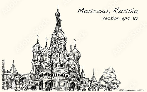 Landscape sketch, Moscow, Russia, Red square, free hand drawing illustration vector