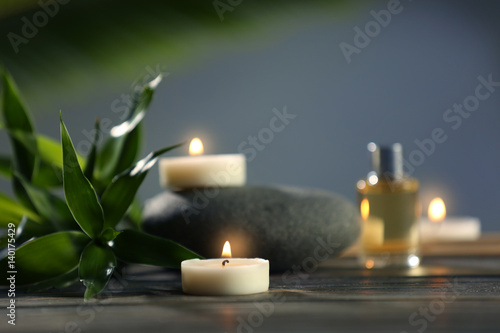 Spa still life on wooden table closeup