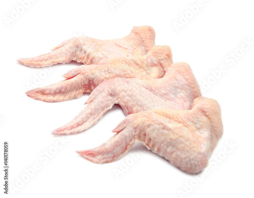 Fresh raw chicken wings on white background