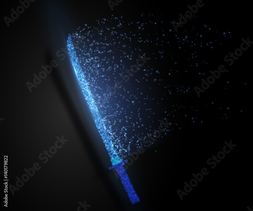 Katana sword, composed from light particles. Vector abstract illustration.