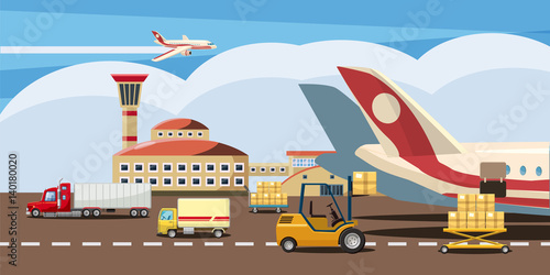 Logistic horizontal banner, cartoon style
